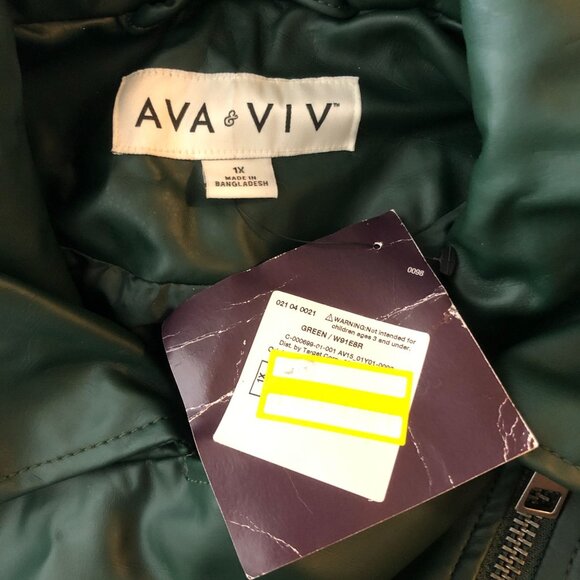 Ava & Viv Womens Faux Leather Motorcycle Jacket Green Asymmetrical Zip 1X - Picture 5 of 7